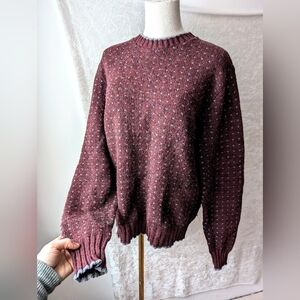 Vtg Wool Nylon Burgundy Birdseye Sweater Green Birdseye Cream